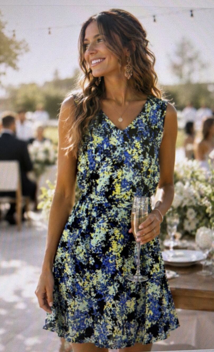 Talbots Floral Shirt Dress belt 22 W petite wedding guest festival party blue